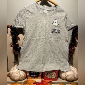 Women’s La Luna Halloween Here For The Booooze Ghost Pocket Shirt Size Medium